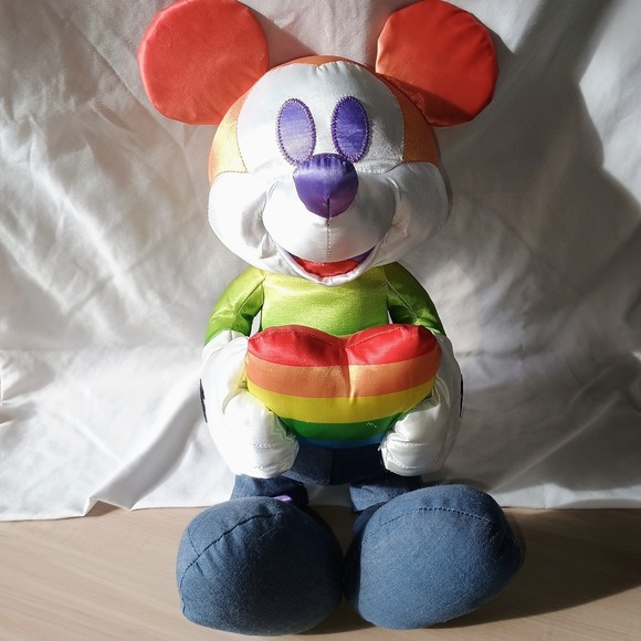 Disney Other - Disney Rainbow Mickey Mouse 15" Plush Pride Stuffed Animal Toy Holding Heart